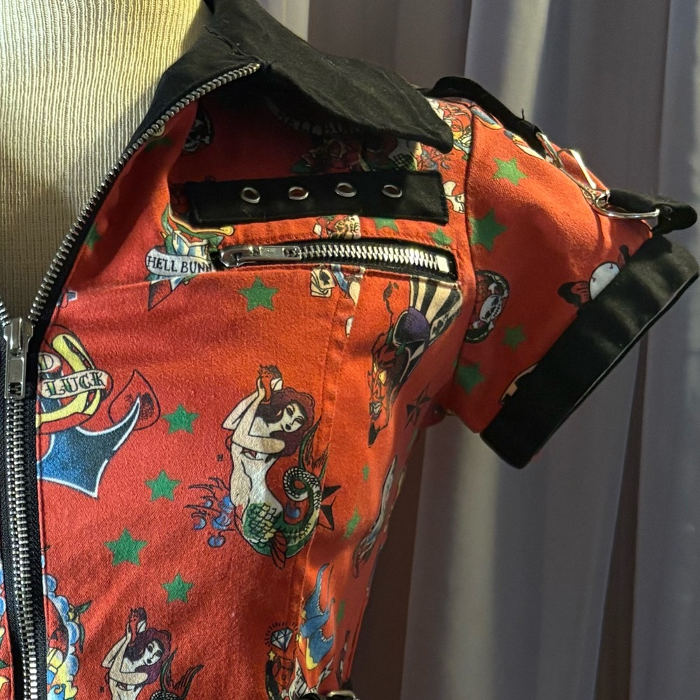 Hell Bunny Tattoo Flash Mini Dress XS — Punk Rock Pin-Up, Amsterdam Find
